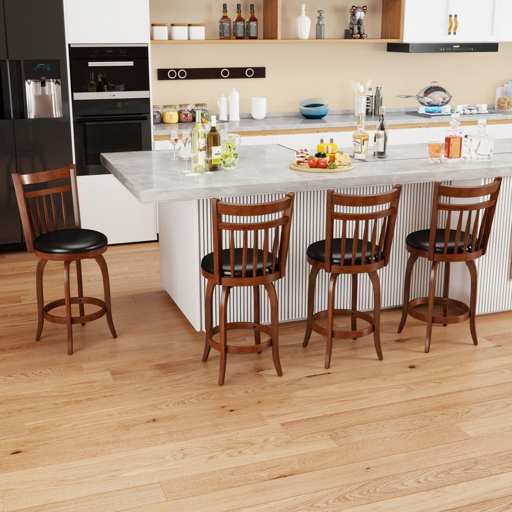 2-Piece Counter-Height Swivel Bar Stools with PVC Upholstery