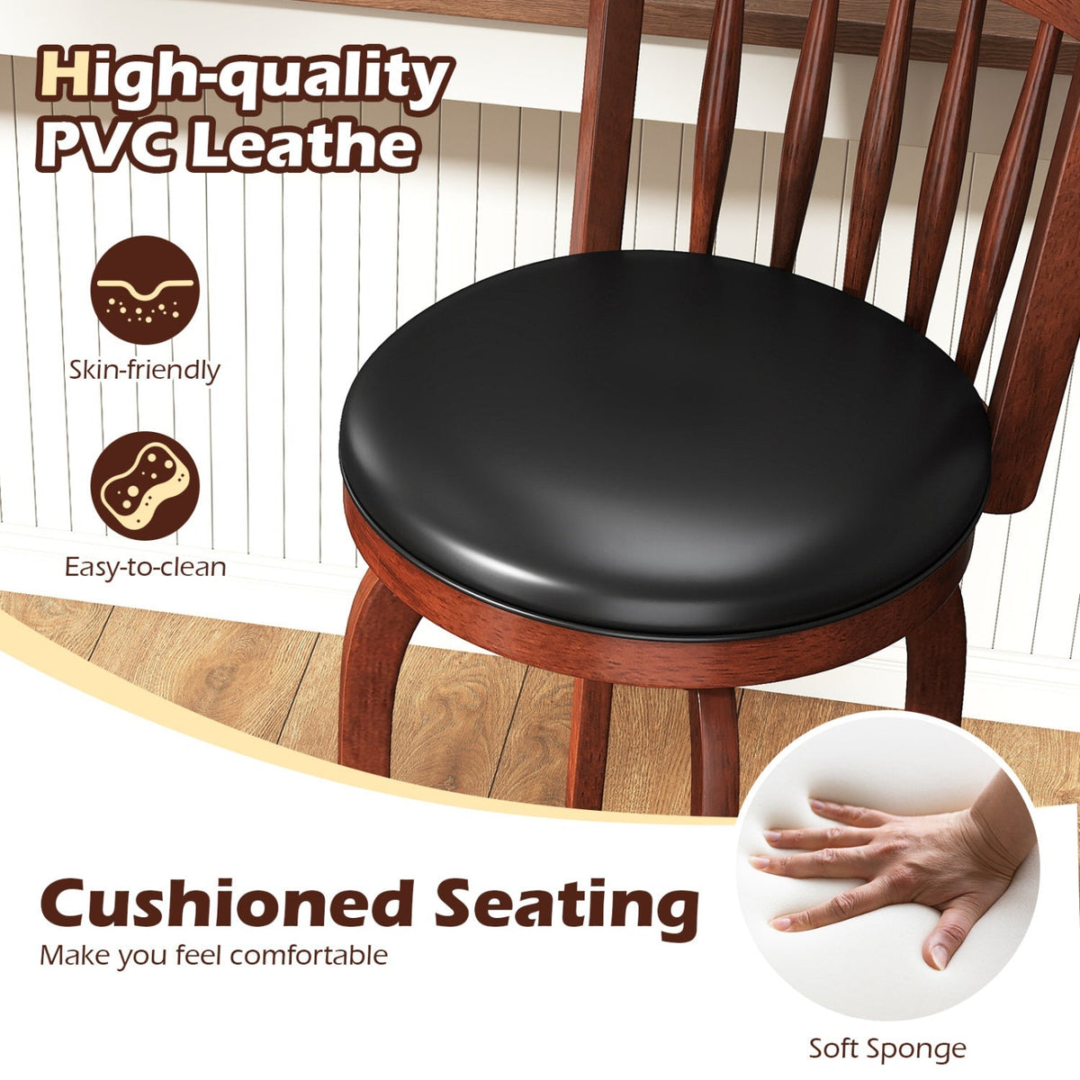 2-Piece Counter-Height Swivel Bar Stools with PVC Upholstery