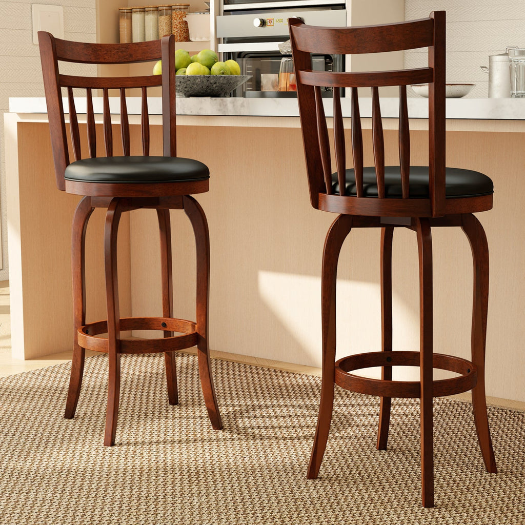 2-Piece Counter-Height Swivel Bar Stools with PVC Upholstery