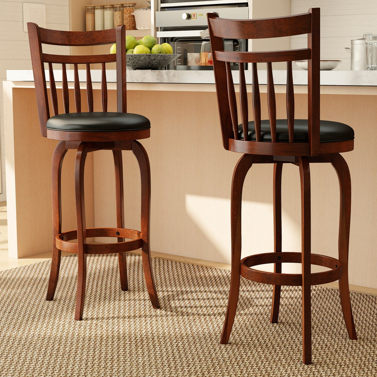 2-Piece Counter-Height Swivel Bar Stools with PVC Upholstery