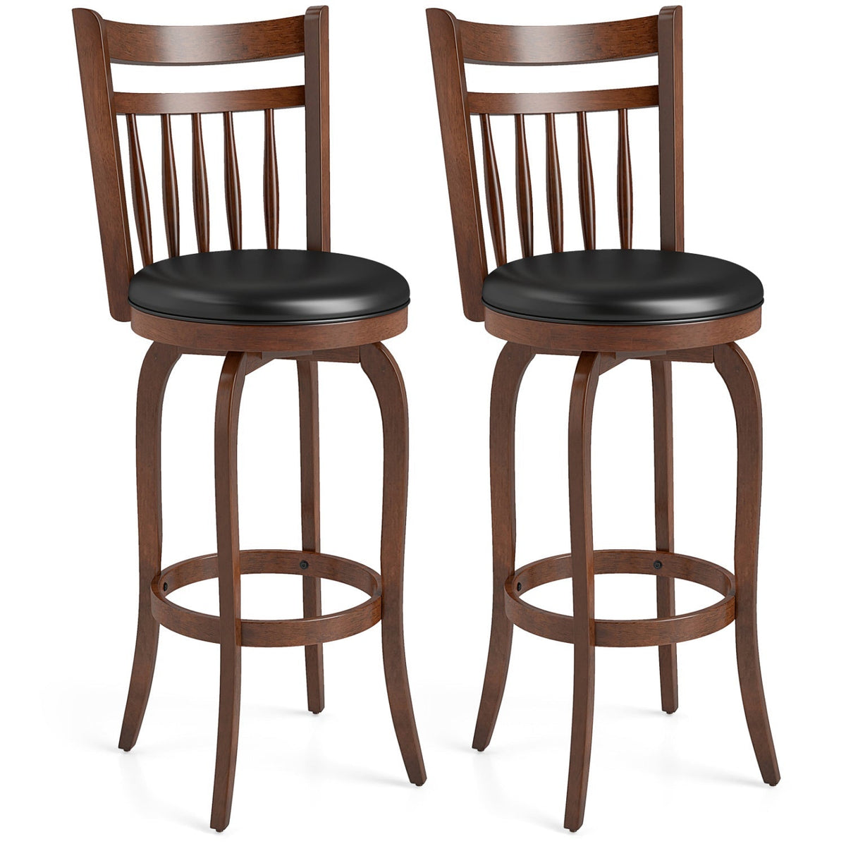 2-Piece Counter-Height Swivel Bar Stools with PVC Upholstery
