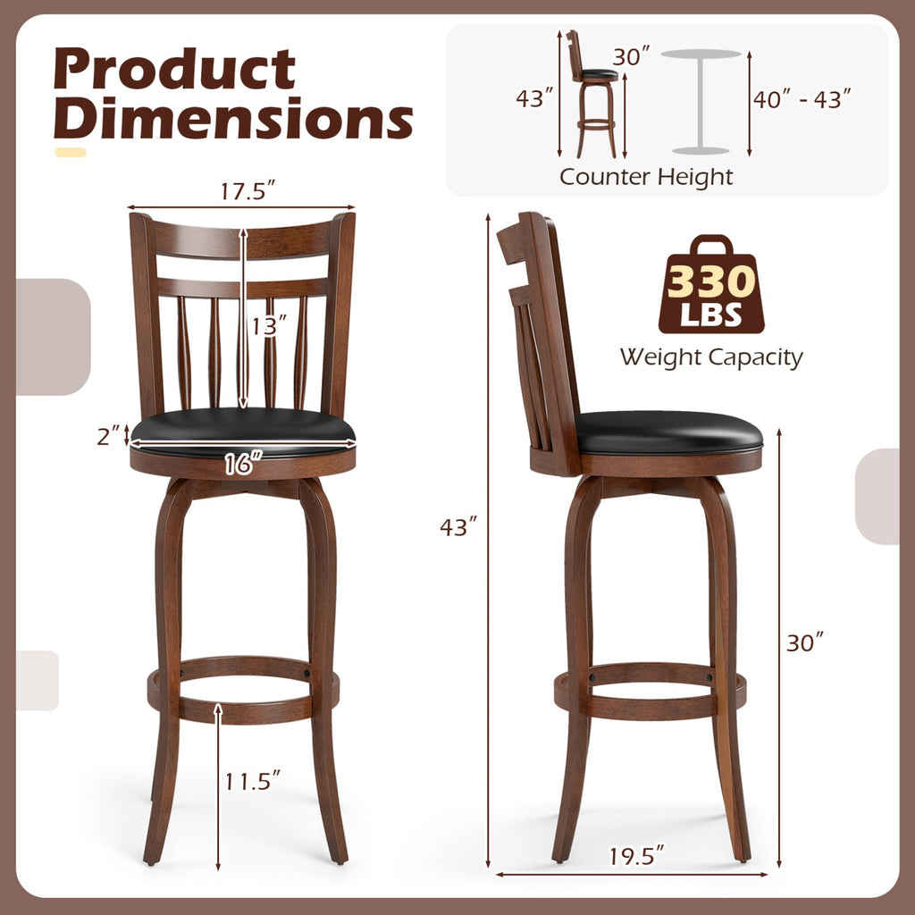 2-Piece Counter-Height Swivel Bar Stools with PVC Upholstery