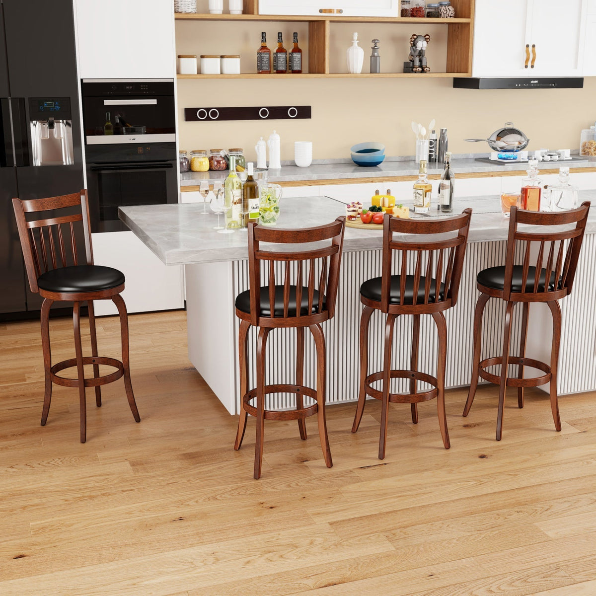 2-Piece Counter-Height Swivel Bar Stools with PVC Upholstery
