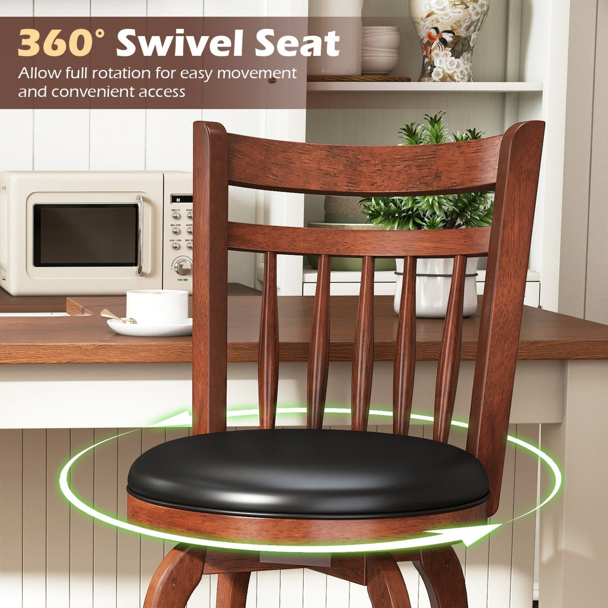 2-Piece Counter-Height Swivel Bar Stools with PVC Upholstery