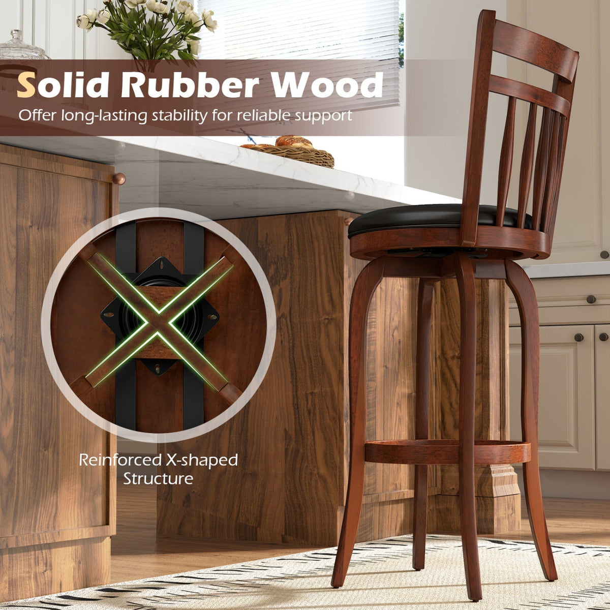 2-Piece Counter-Height Swivel Bar Stools with PVC Upholstery