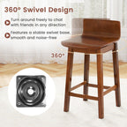 24.5 Inch Swivel Wooden Bar Stools Set of 2 with Rubber Wood Legs and Low Back