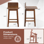 24.5 Inch Swivel Wooden Bar Stools Set of 2 with Rubber Wood Legs and Low Back