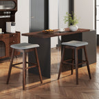 Swivel Bar Stools Set of 2 with Footrest and Rubber Wood Legs-Brown