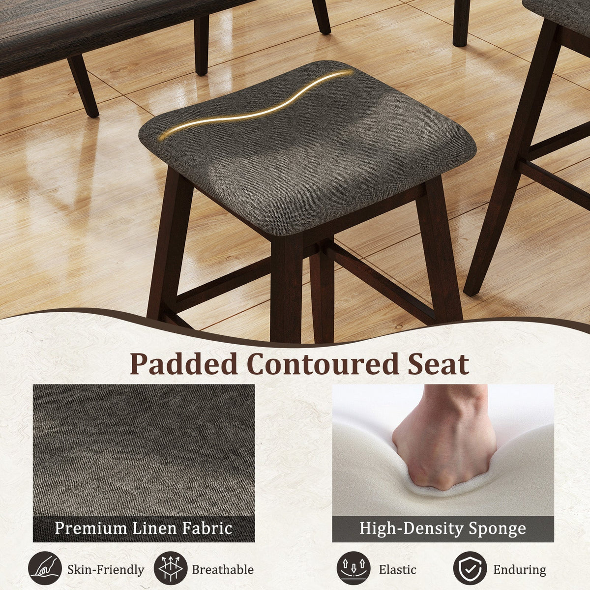 Swivel Bar Stools Set of 2 with Footrest and Rubber Wood Legs-Brown