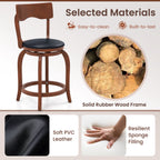 Swivel Bar Stools Set of 2 with Rubber Wood Frame and Upholstered Seat-24 Inch