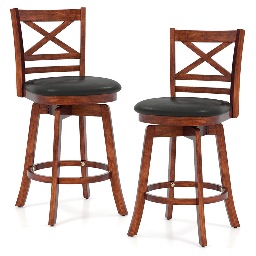2-Piece Swivel Bar Stools with Curved Backrests and Footrests