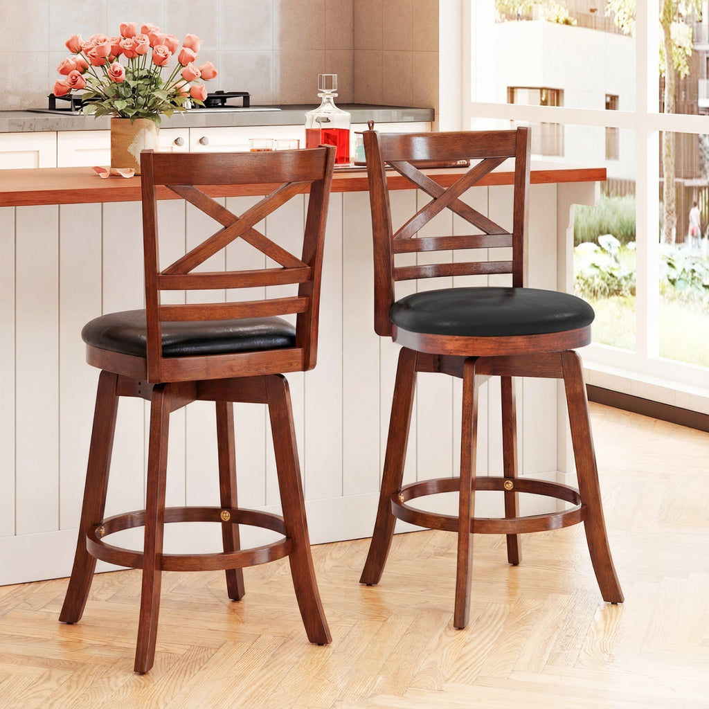 2-Piece Swivel Bar Stools with Curved Backrests and Footrests