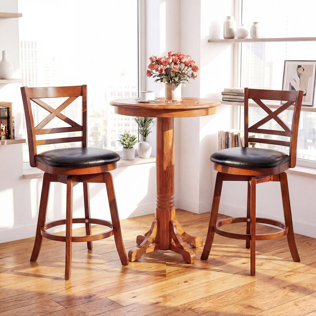 2-Piece Swivel Bar Stools with Curved Backrests and Footrests