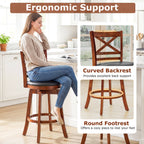 2-Piece Swivel Bar Stools with Curved Backrests and Footrests