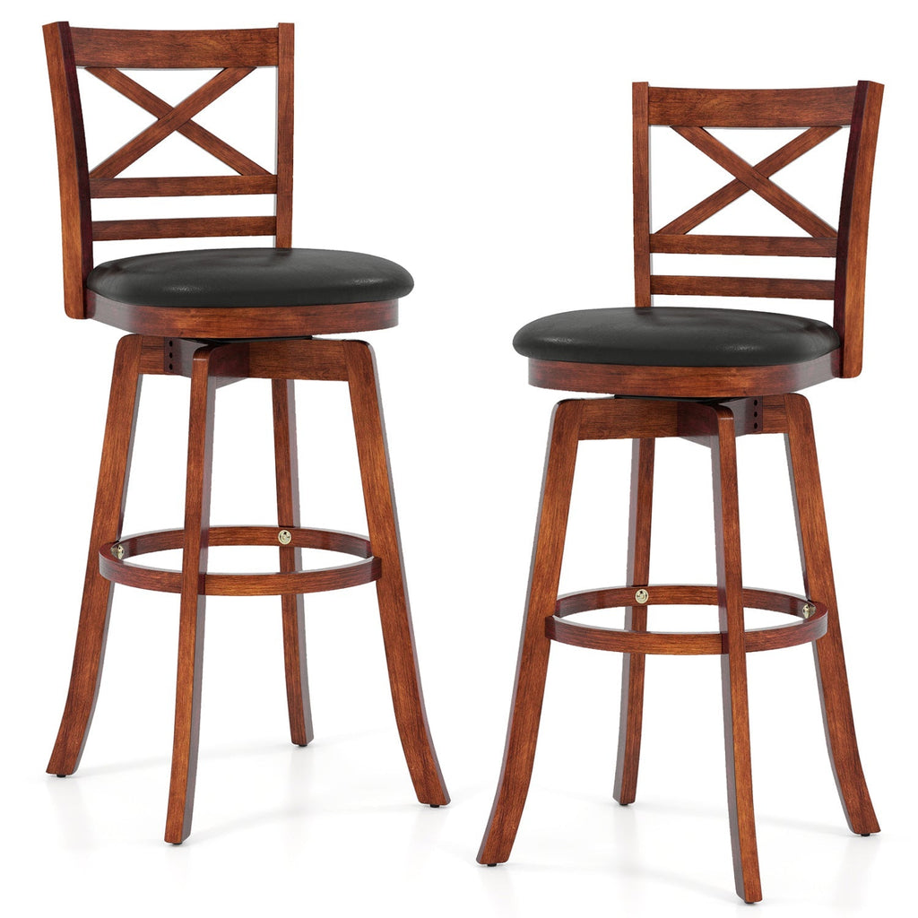 2-Piece Swivel Bar Stools with Curved Backrests and Footrests