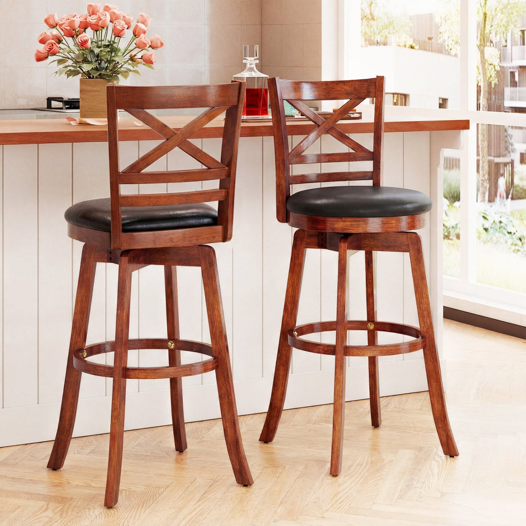 2-Piece Swivel Bar Stools with Curved Backrests and Footrests