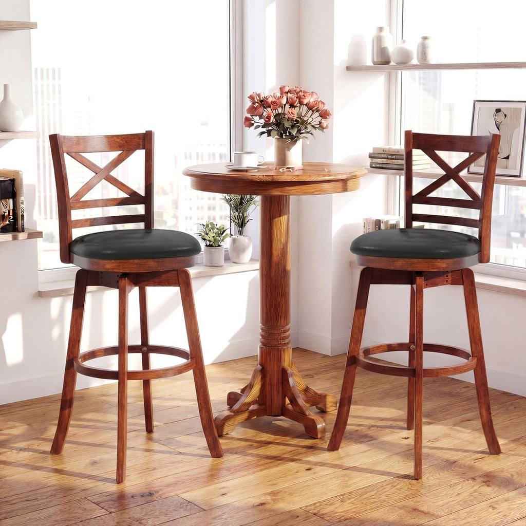 2-Piece Swivel Bar Stools with Curved Backrests and Footrests