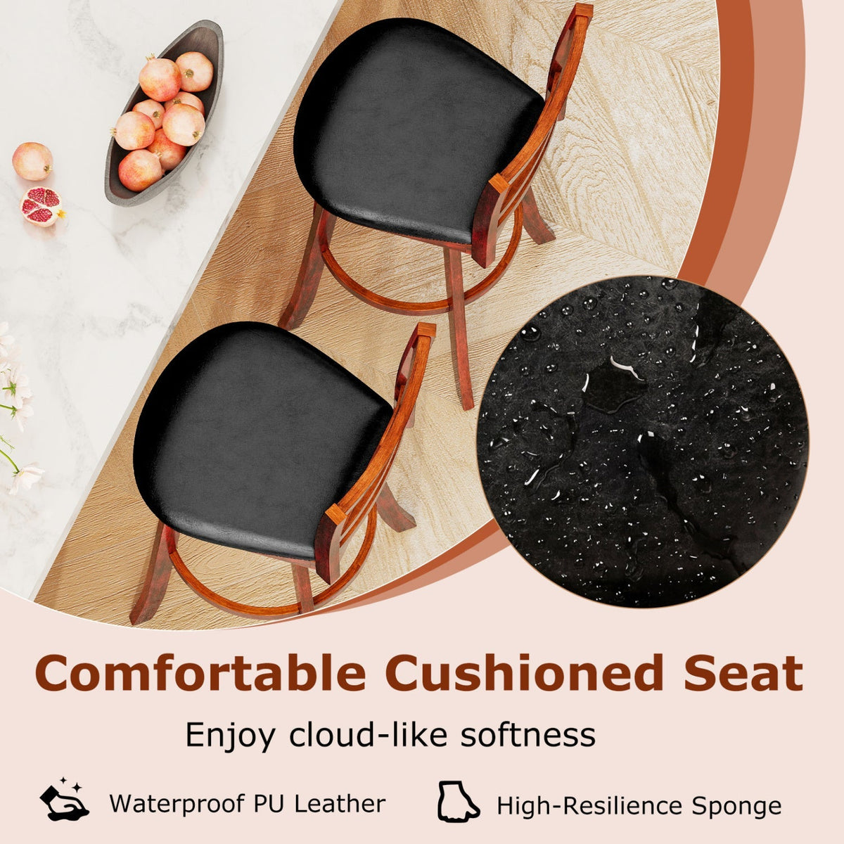 2-Piece Swivel Bar Stools with Curved Backrests and Footrests