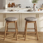 2-Piece Backless Swivel Bar Stools with Solid Wood Legs and Footrests