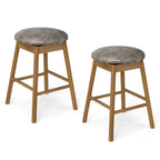 2-Piece Backless Swivel Bar Stools with Solid Wood Legs and Footrests