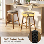 2-Piece Backless Swivel Bar Stools with Solid Wood Legs and Footrests
