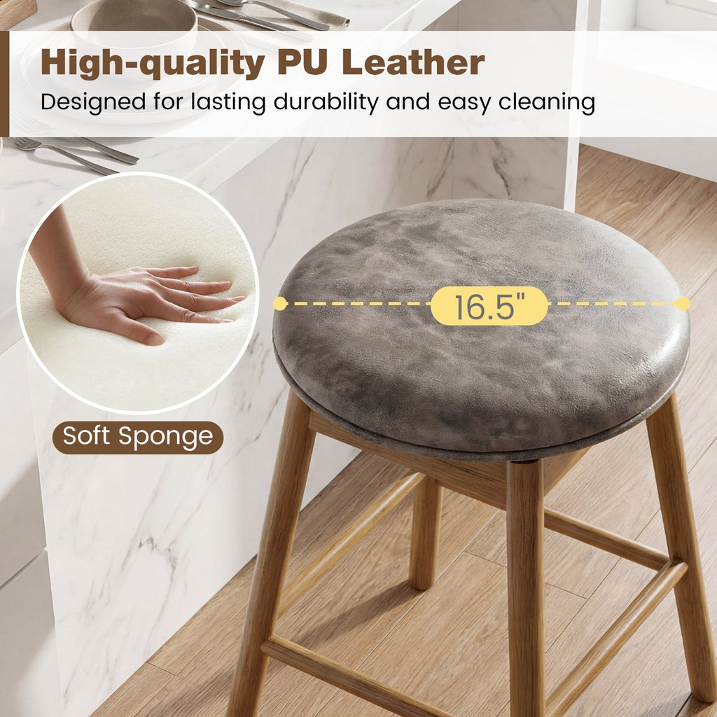 2-Piece Backless Swivel Bar Stools with Solid Wood Legs and Footrests