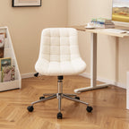 Teddy Fleece Armless Office Chair Makeup Vanity Chair-White