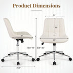 Teddy Fleece Armless Office Chair Makeup Vanity Chair-White