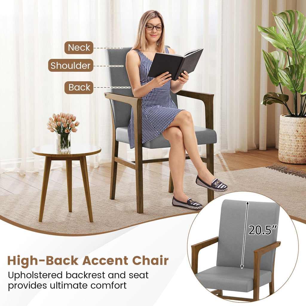 Upholstered Accent Chairs Set of 2 with High Back and Solid Wooden Frame-Gray