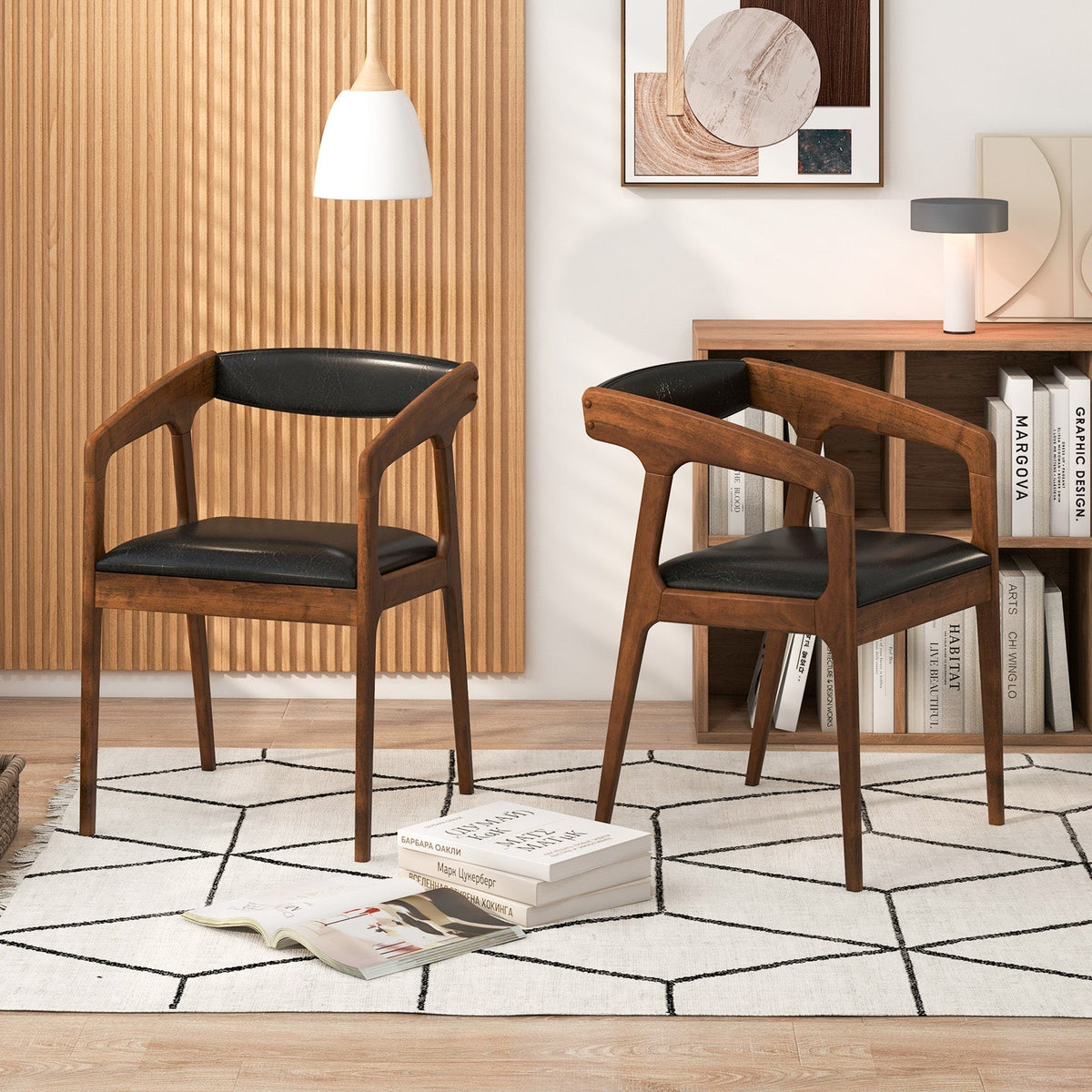 Upholstered Armchairs Set of 2 with Cozy Backrest and Padded Seat Cushion
