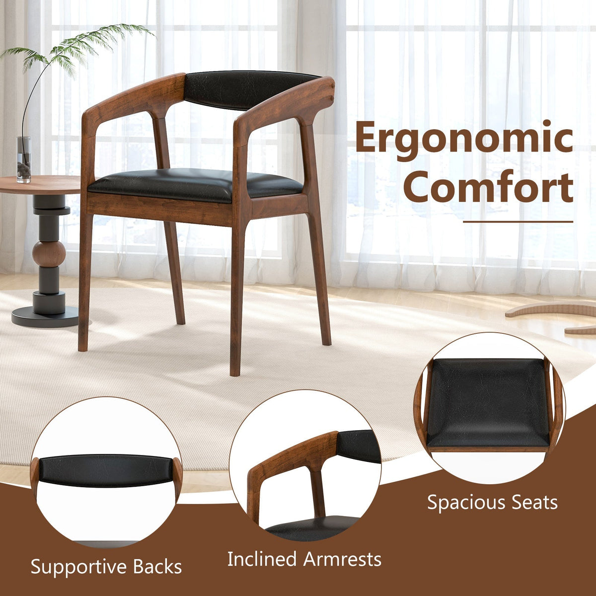 Upholstered Armchairs Set of 2 with Cozy Backrest and Padded Seat Cushion