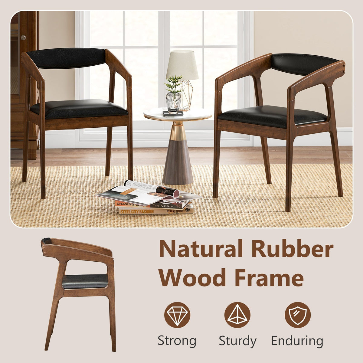 Upholstered Armchairs Set of 2 with Cozy Backrest and Padded Seat Cushion