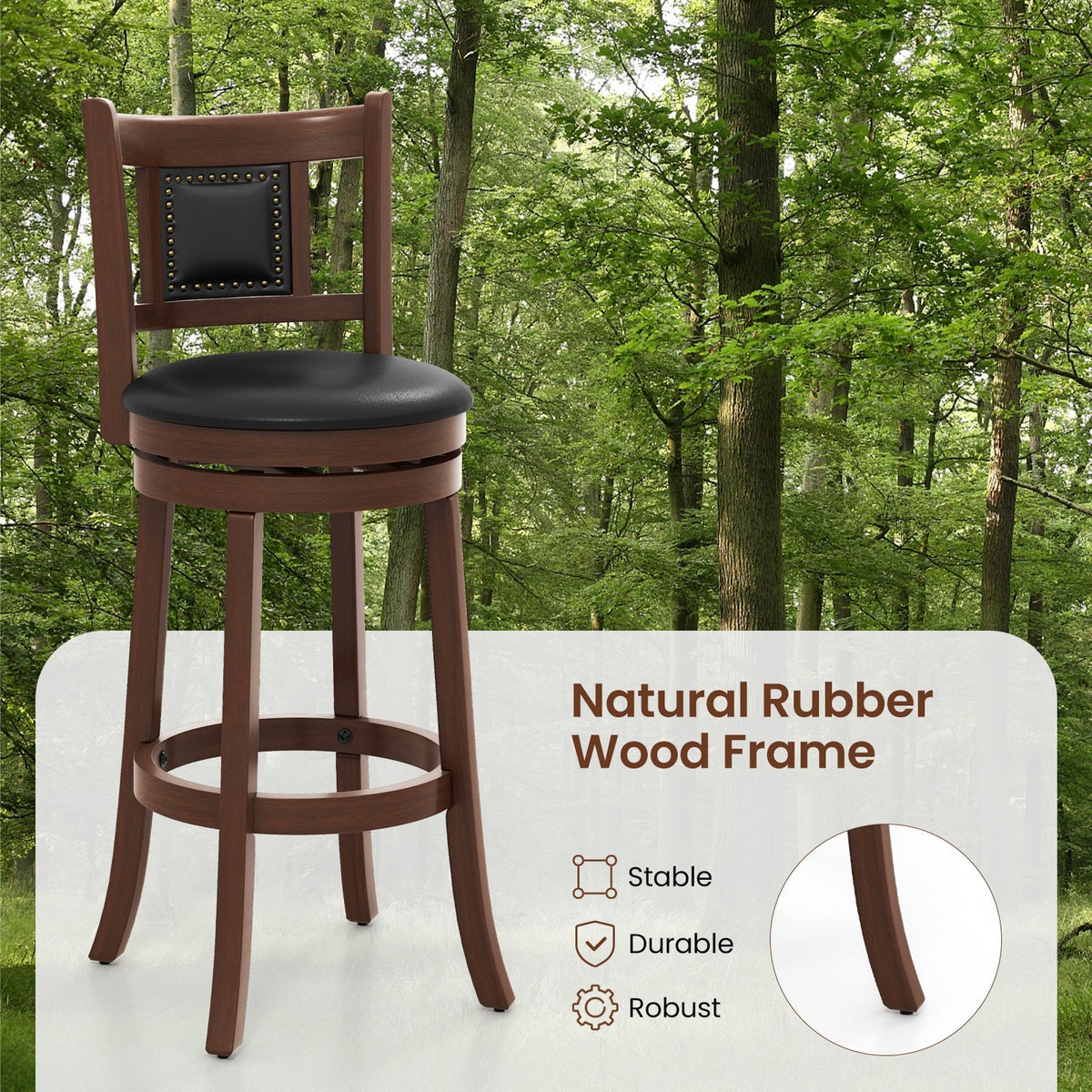 Upholstered Bar Stools Set of 2 with Curved Backrest and Footrest