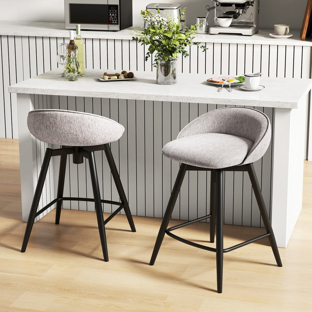Upholstered Swivel Bar Stools with Footrest and Backrest - Set of 2