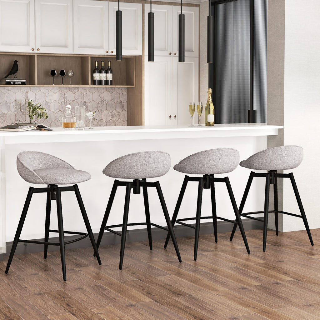 Upholstered Swivel Bar Stools with Footrest and Backrest - Set of 2