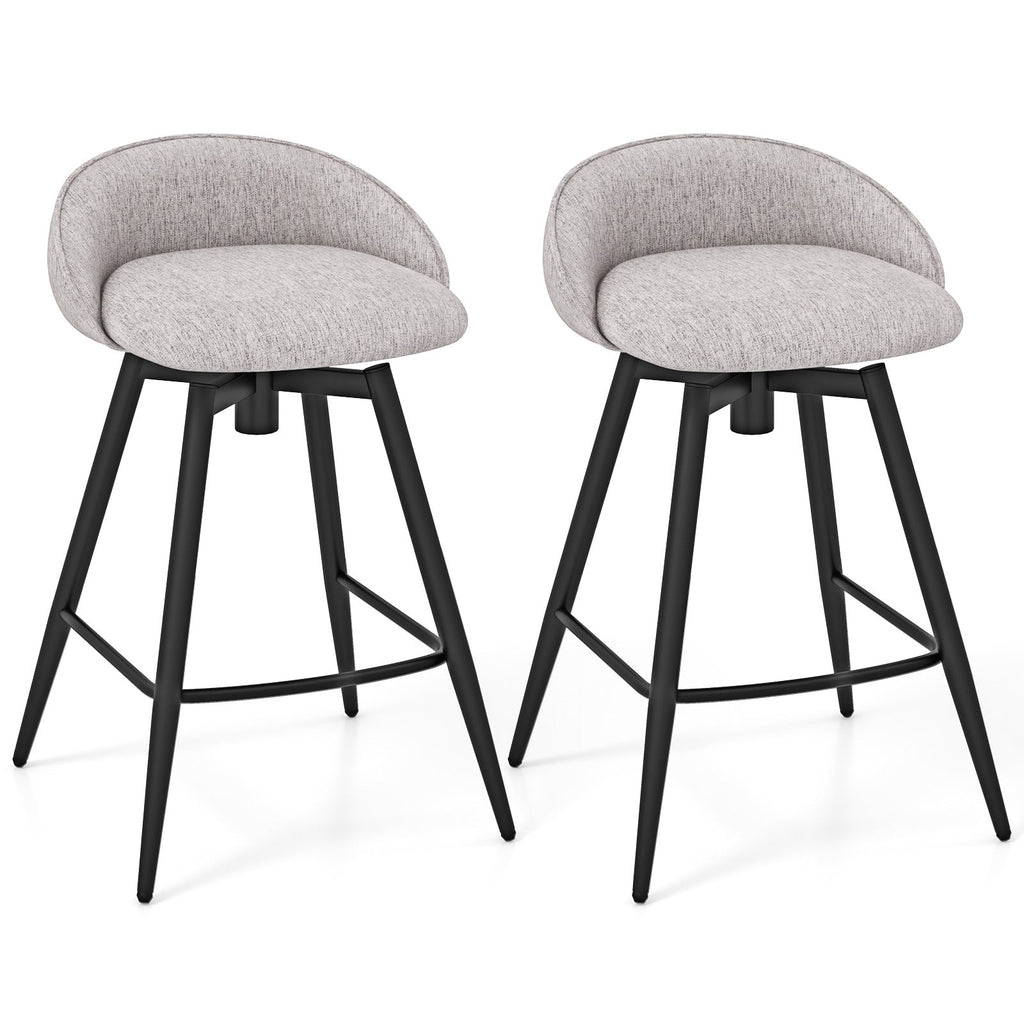 Upholstered Swivel Bar Stools with Footrest and Backrest - Set of 2