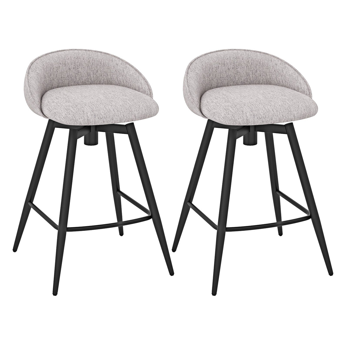 Upholstered Swivel Bar Stools with Footrest and Backrest - Set of 2