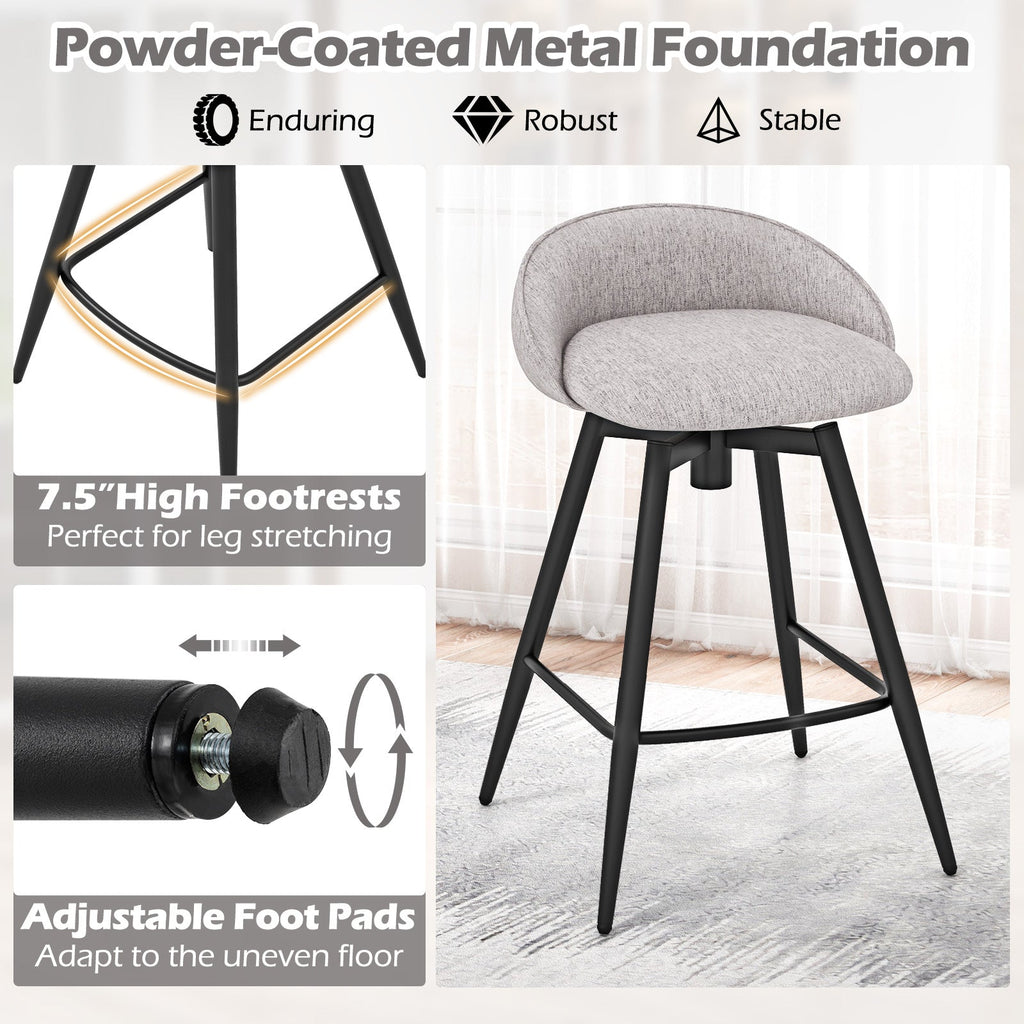 Upholstered Swivel Bar Stools with Footrest and Backrest - Set of 2