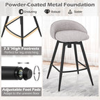 Upholstered Swivel Bar Stools with Footrest and Backrest - Set of 2