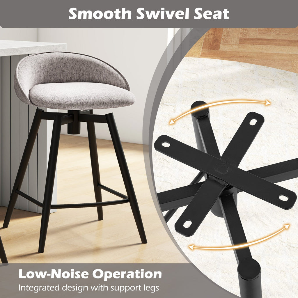 Upholstered Swivel Bar Stools with Footrest and Backrest - Set of 2