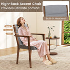 Upholstered Wooden Accent Chairs Set of 2 with High Back and Soft Cushion-Gray