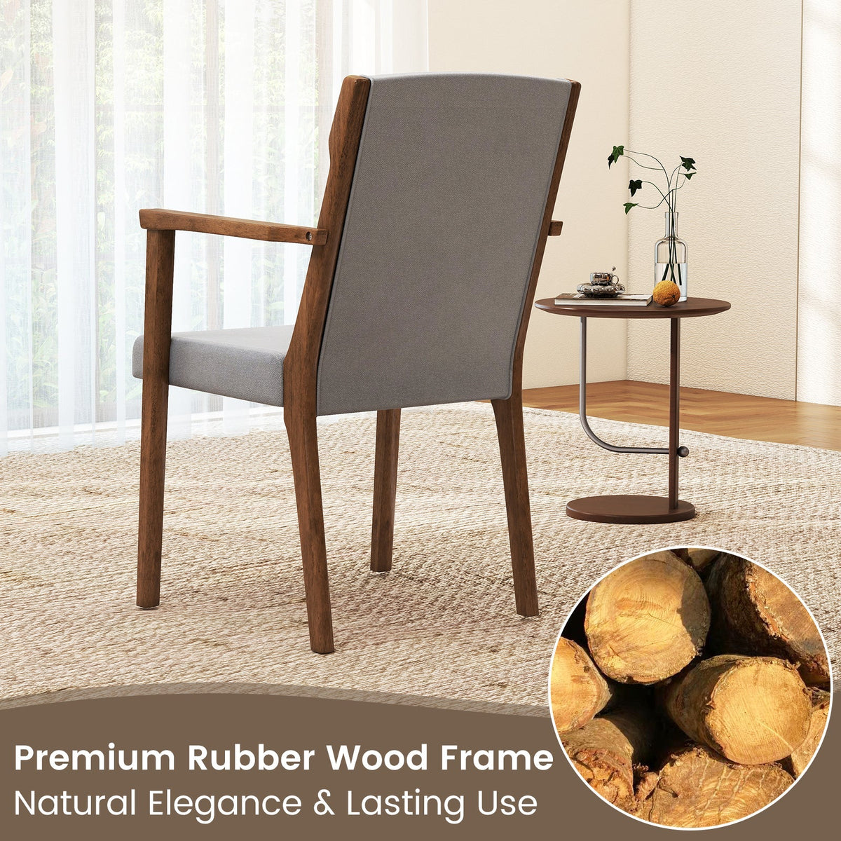Upholstered Wooden Accent Chairs Set of 2 with High Back and Soft Cushion-Gray
