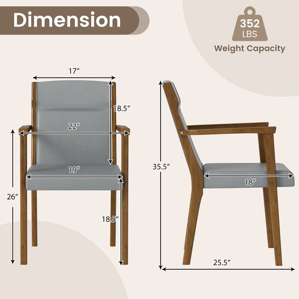 Upholstered Wooden Accent Chairs Set of 2 with High Back and Soft Cushion-Gray