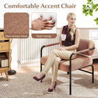 Velvet Upholstered Accent Chair with Cylindrical Backrest and Metal Armrests