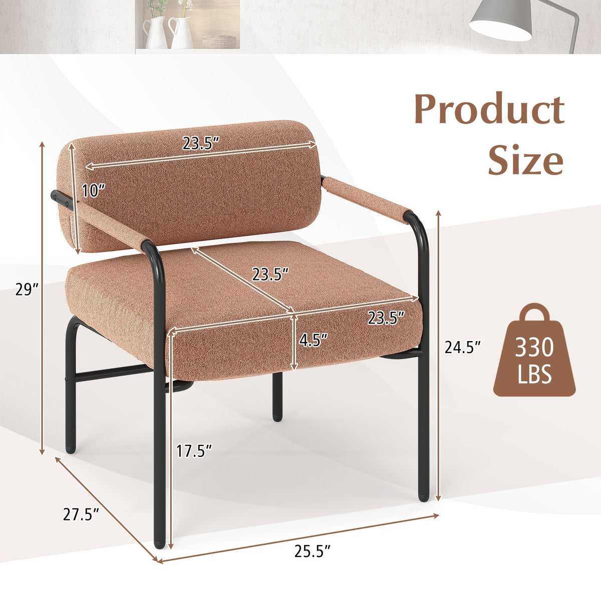 Velvet Upholstered Accent Chair with Cylindrical Backrest and Metal Armrests