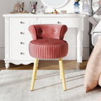 Velvet Vanity Chair with Back Upholstered Vanity Stool with Tufted Low Back and Solid Wood Legs