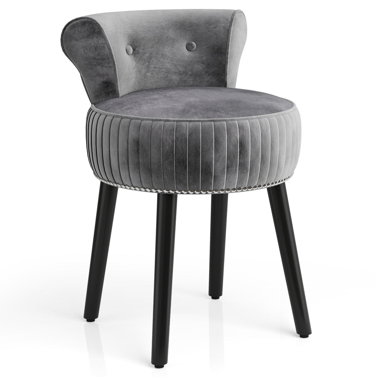 Velvet Vanity Chair with Back Upholstered Vanity Stool with Tufted Low Back and Solid Wood Legs