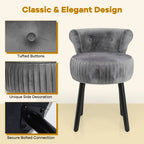 Velvet Vanity Chair with Back Upholstered Vanity Stool with Tufted Low Back and Solid Wood Legs