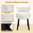 Velvet Vanity Chair with Back Upholstered Vanity Stool with Tufted Low Back and Solid Wood Legs