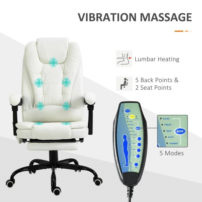 White 7-Mode Vibrating High-Back Executive Massage Office Chair